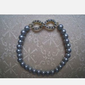 Grey colored Faux Pearl Bracelet, Beaded, Stretchy